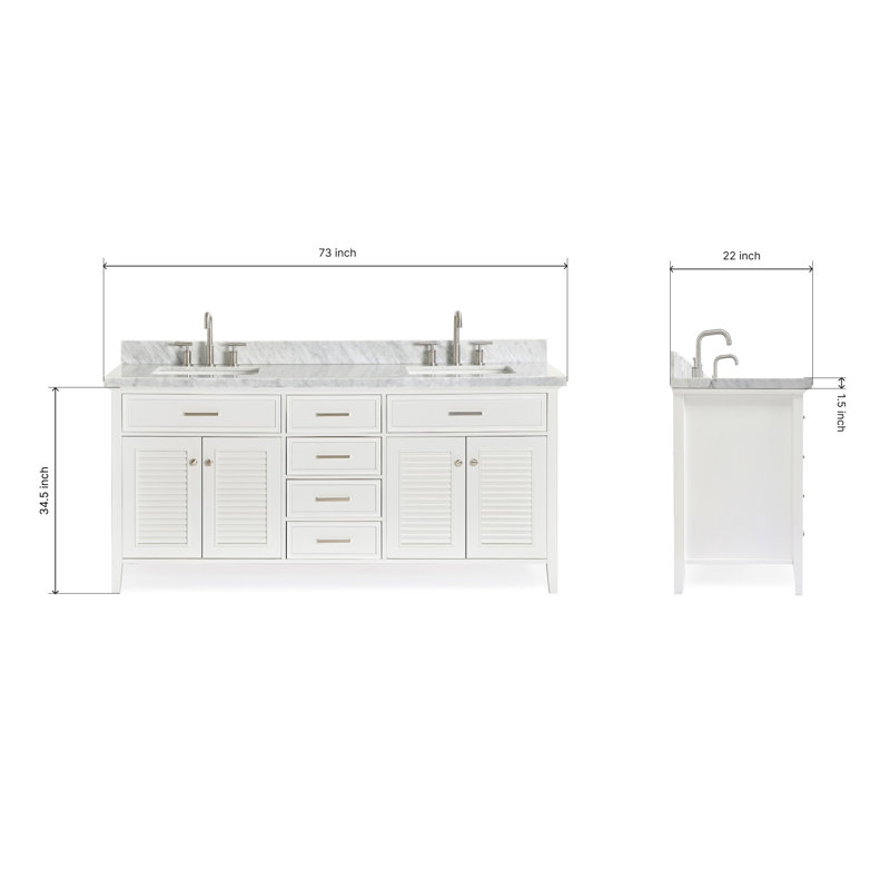 Kensington Double Vanity, White, Carrara White Marble, 73"
