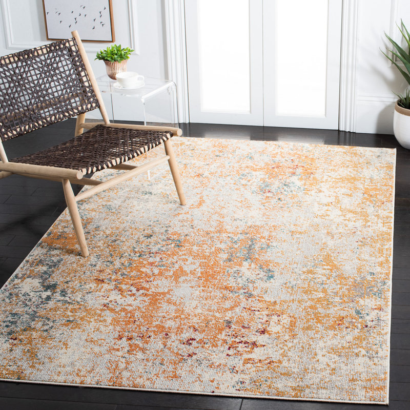Besfort Abstract Ivory/Orange Area Rug, Rectangle 2'2" x 4'