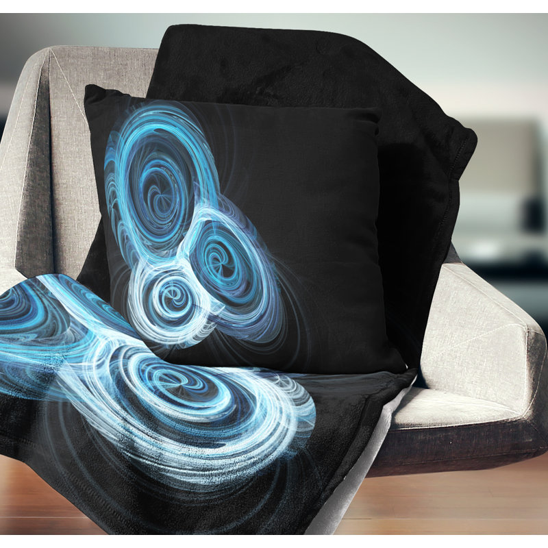 Nébuleuse spirale bleue sur fond noir - coussin imprimé abstrait, 16 po x 1 po, Coussin décoratif