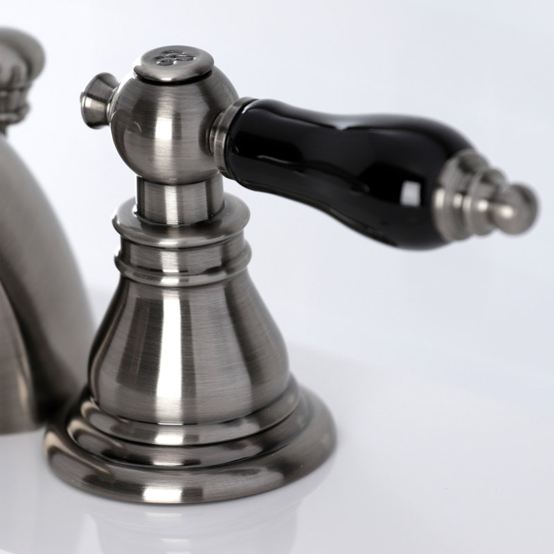 Kingston Brass Duchess Two-Handle 3-Hole Deck Mount Mini-Widespread Bathroom Faucet with Plastic Pop-Up, Black Stainless