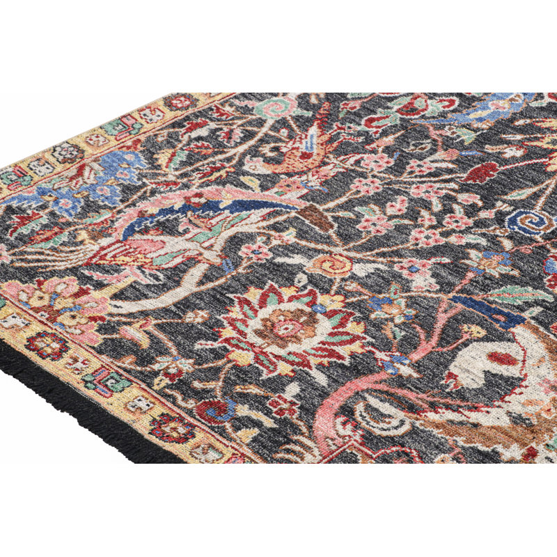 Rug & Kilim’S -Style Rug In Gray With Vibrant Floral Patterns, Rectangle 6' x 9'