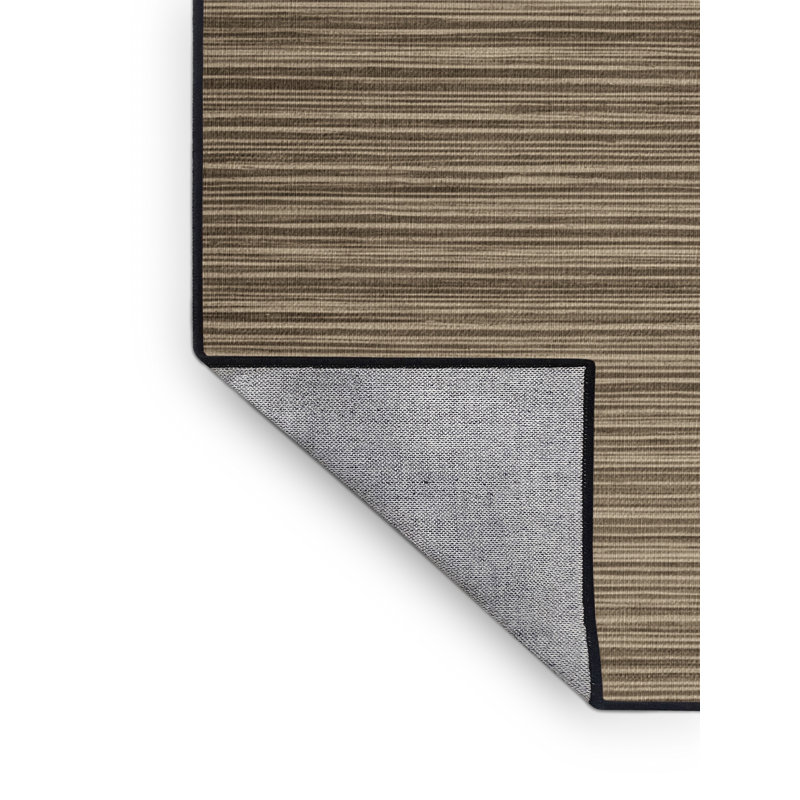 Tapis brun à rayures horizontales lavable à la machine, Rond 3 pi
