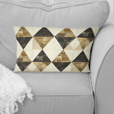 Coussin lombaire brun à motif de triangles V - Mid-Century