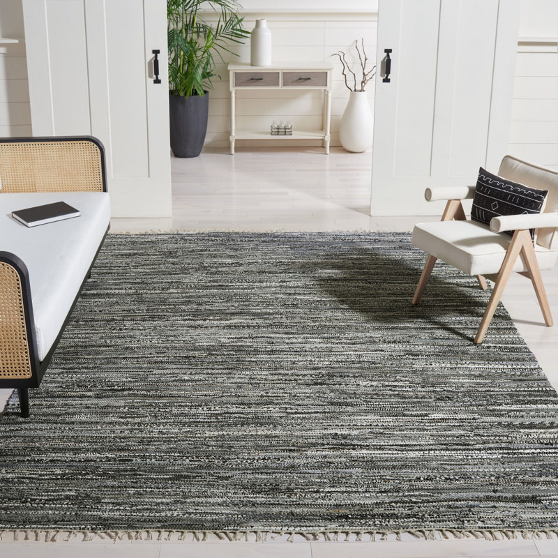 Gerow Striped Handmade Cotton Grey Area Rug, Rectangle 5' x 8'