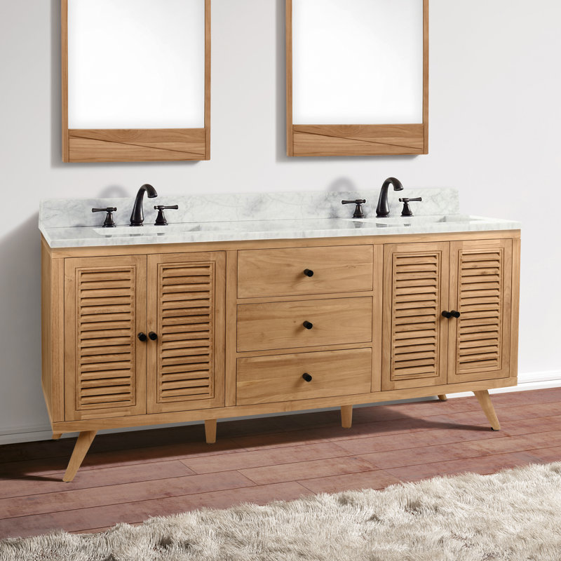 Meuble-lavabo double 72 po avec plateau en marbre de Carrare Harper