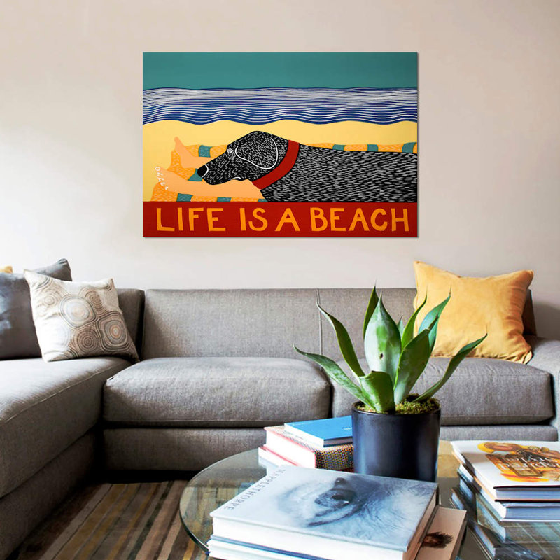 Life Is A Beach Black by Stephen Huneck - Wrapped Canvas Print, 66.04 cm H x 45.72 cm W x 1.91 cm D