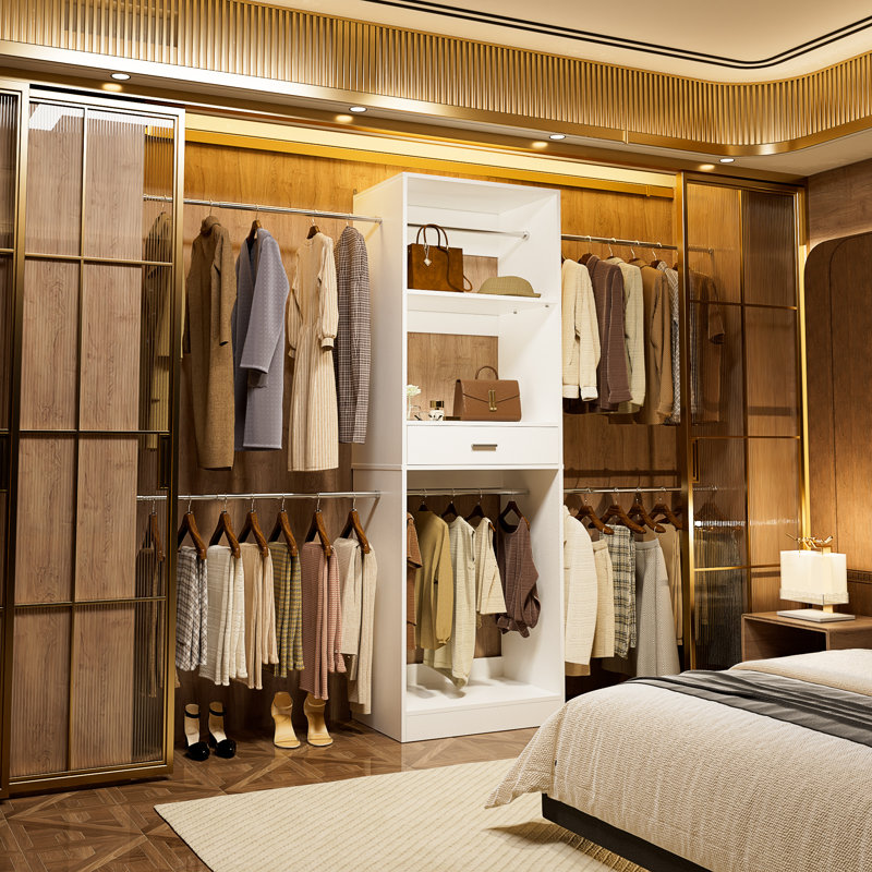 96" Closet System with 4 Extendable Hanging Rods, White