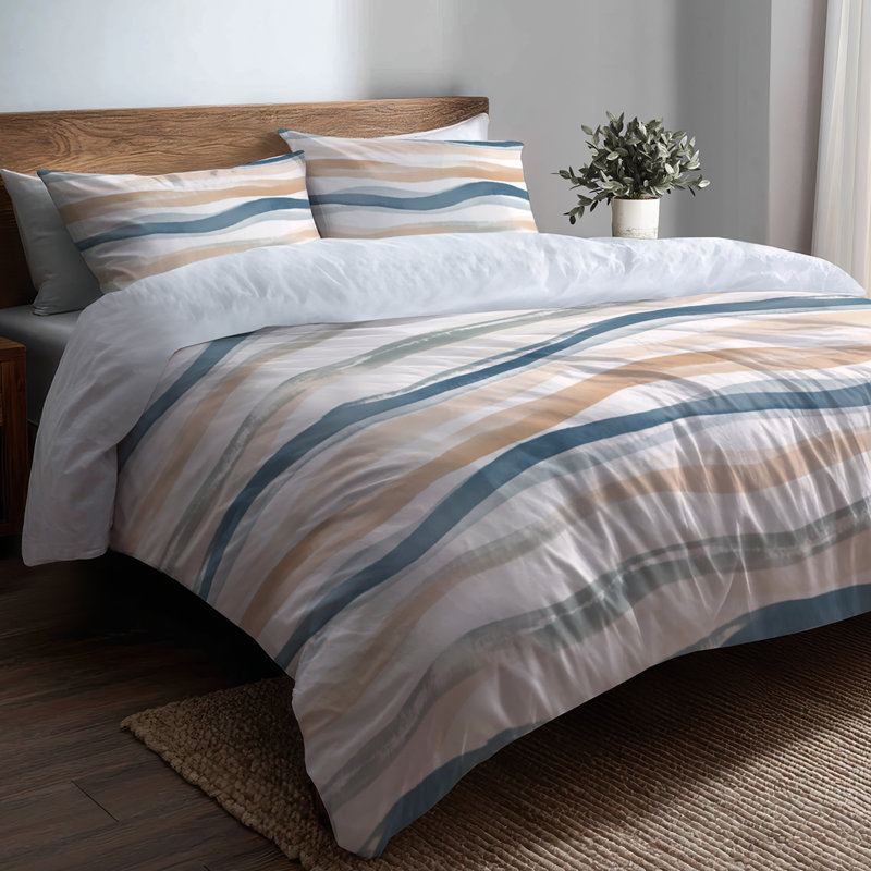 Abstract Bedding Set Of 3 Pcs - Blue Drift Shore Duvet Cover And Throw Pillow Set, King Duvet Cover + 2 King Shams