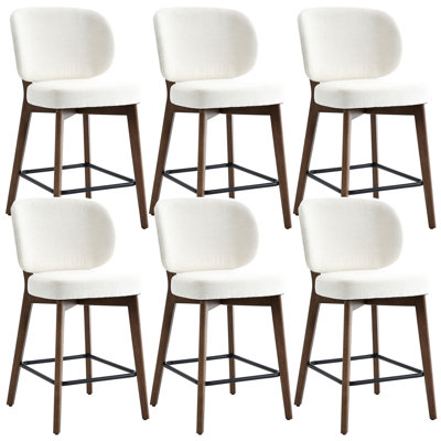 Tabouret de bar Mid-Century moderne, tabouret de bar rembourré en tissu avec dossier à oreilles, tabouret de bar à hauteur de comptoir sans accoudoirs avec pieds en bois, repose-pieds en métal, pour comptoir de bar pour îlot de cuisine