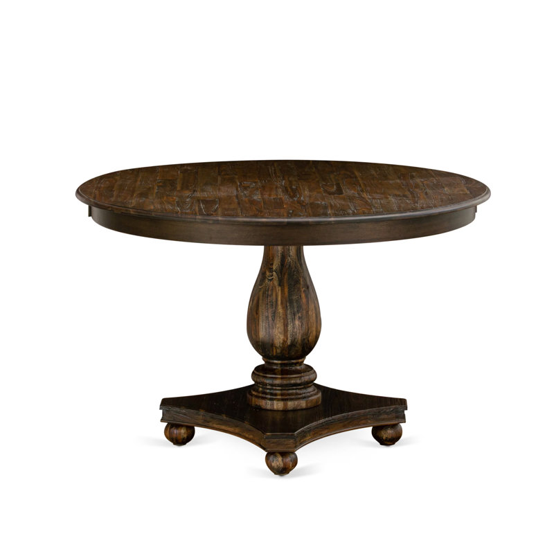 Ariahana Dining Table - a Round Wooden Table Top with Pedestal Base, Distressed Jacobean, 48" H x 30" L x 48" W