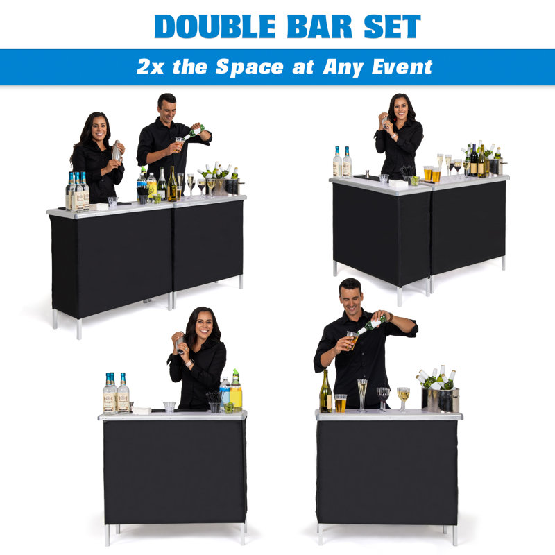 Black Portable Double Bar Table Set with Carrying Case