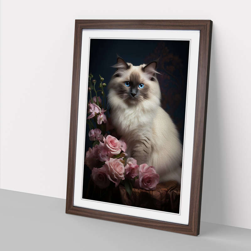 Ragdoll Cat Classicism - Single Picture Frame Print on Wood, Walnut Framed, 46cm H x 34cm W x 2cm D
