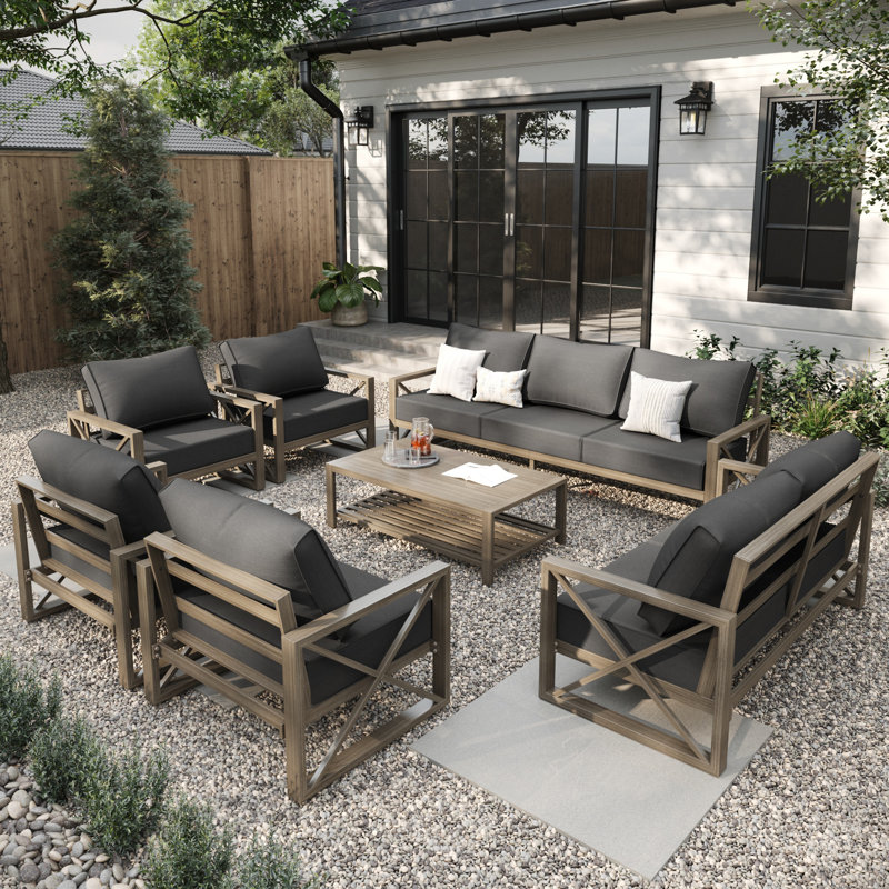 Colerain 7 Pieces Modern Outdoor Furniture Patio Conversation Sets With Olefin Fabric