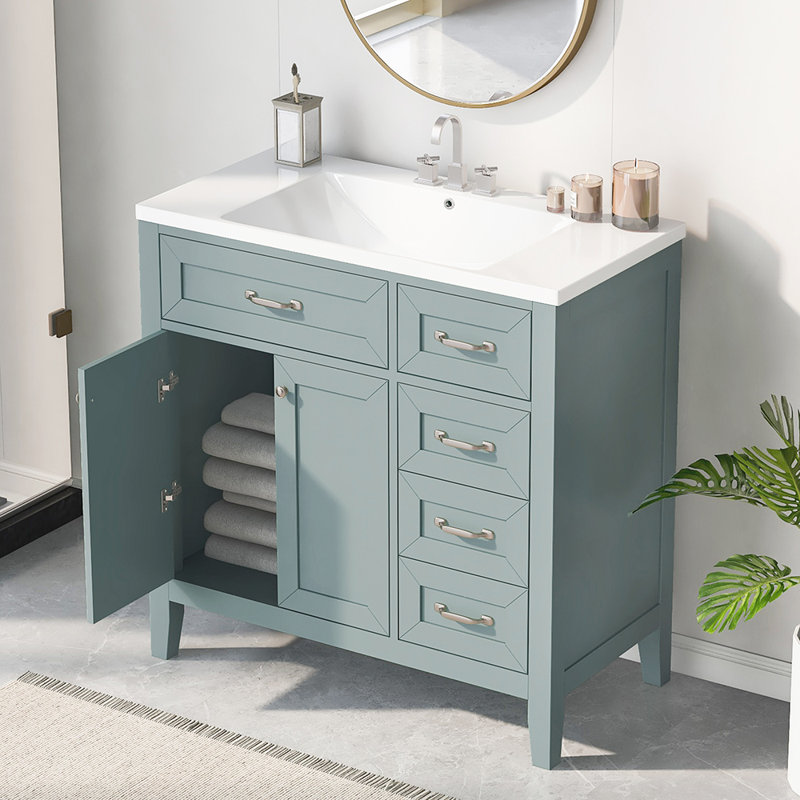 Meuble-lavabo simple avec plateau Mytien 35,99, Argent, Vert