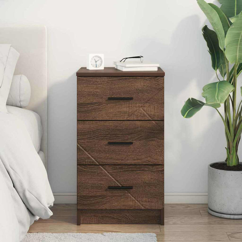 38cm W Manufactured Wood Bedside Table, Brown Oak