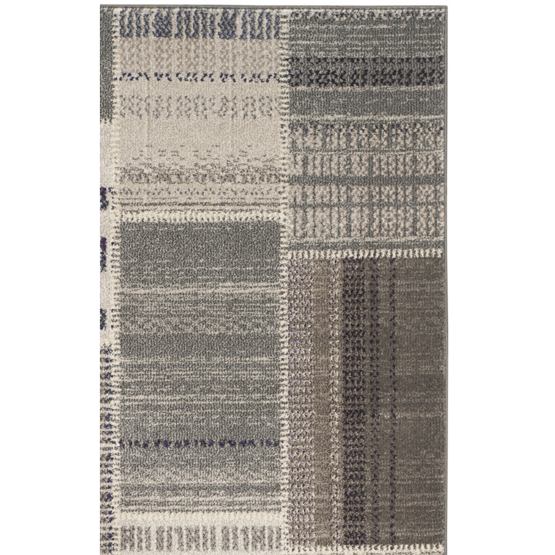 Tapis gris à motif géométrique Tucker, Rectangulaire 3 pi x 5 pi