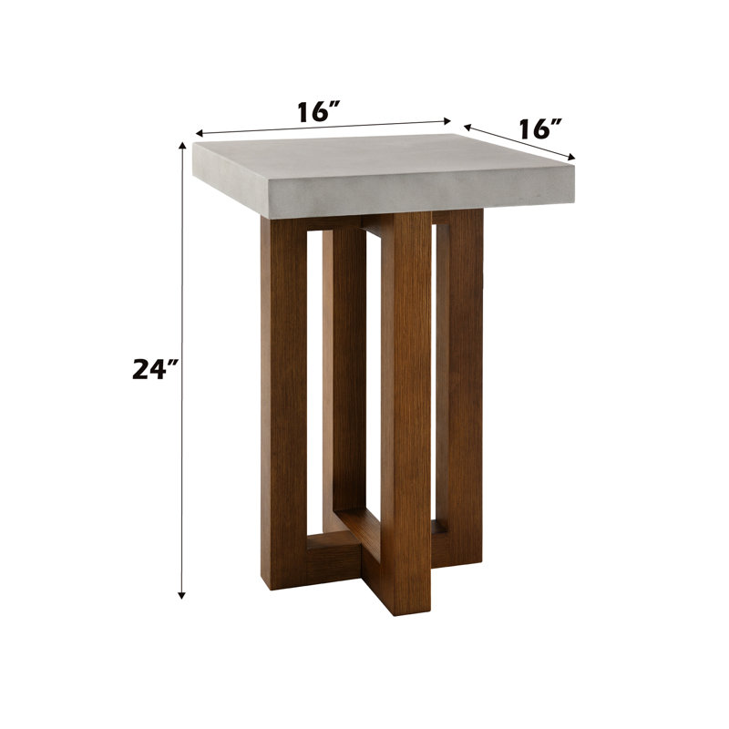 Table d'appoint avec plateau en faux béton et magnifique finition noyer - Rehaussez votre espace de vie et créez une ambiance élégante.