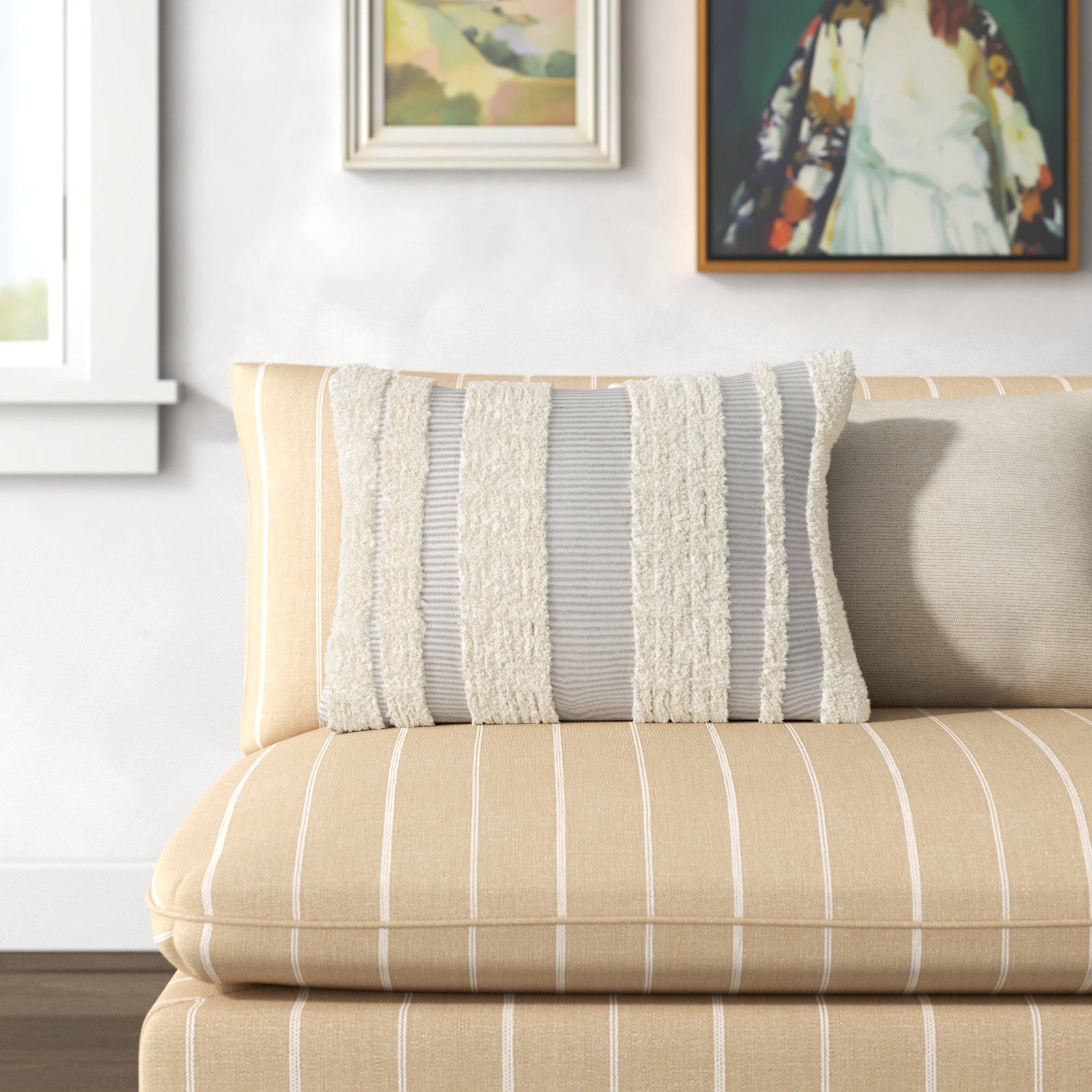 Horace Striped Cotton Throw Pillow, Gray