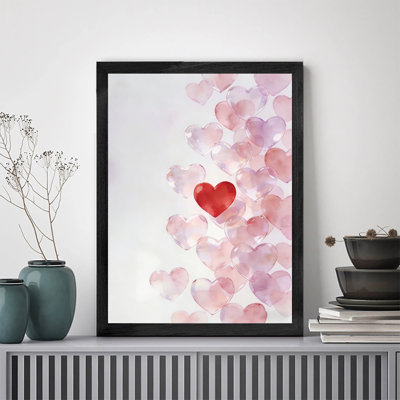 Aquarelle encadrée noire, ballons de cœur, impression amour, impression sur le thème de la Saint-Valentin