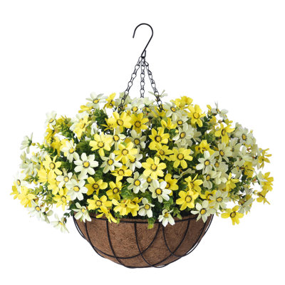 Faux mamans avec jardinière suspendue, fleurs artificielles d'automne pour la décoration d'automne extérieure