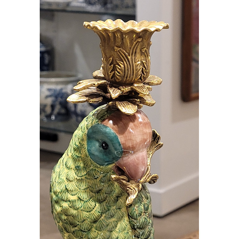 Porte-bougie en porcelaine perroquet vert avec bronze Ormolu côté droit