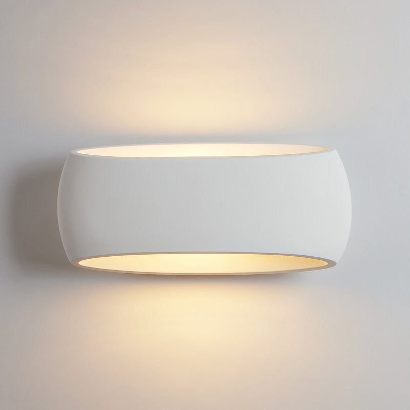 Ceres Modern Indoor Plaster Wall Light, Paintable White Oval Shade, E27 Bulb Base Up & Downlight, 17cm H x 38cm W x 12cm D