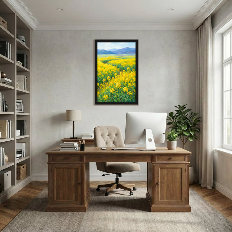 «Plants & Flowers Yellow Flowers Field Mountain Sky», reproduction sur toile, H 16 po x l 24 po