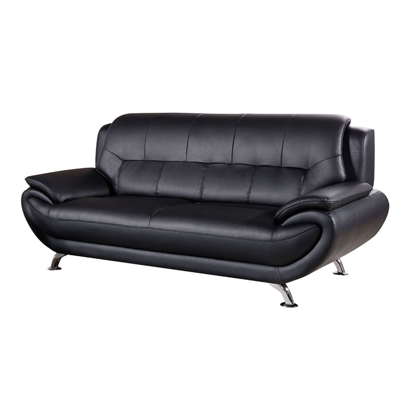 Sonnie 82" Pillow Top Arm Sofa, Black Faux Leather