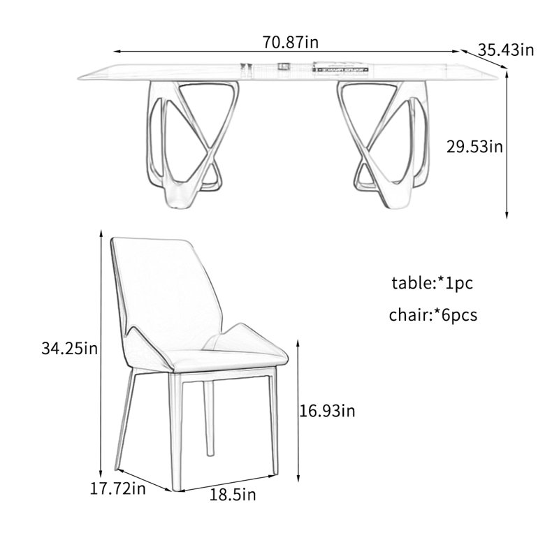 Ensembles de table de salle à manger luxueux et simples., H 29,53 po x L 70,87 po x l 35,43 po
