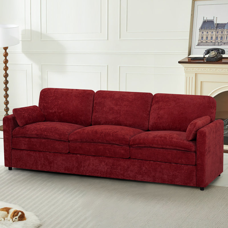 89" Modern Soft Couch With Upholstered Cushion, Chenille Sofa With 2 Well-Filled Pillows, 3-Seat Sofa For Living Room, Bedroom