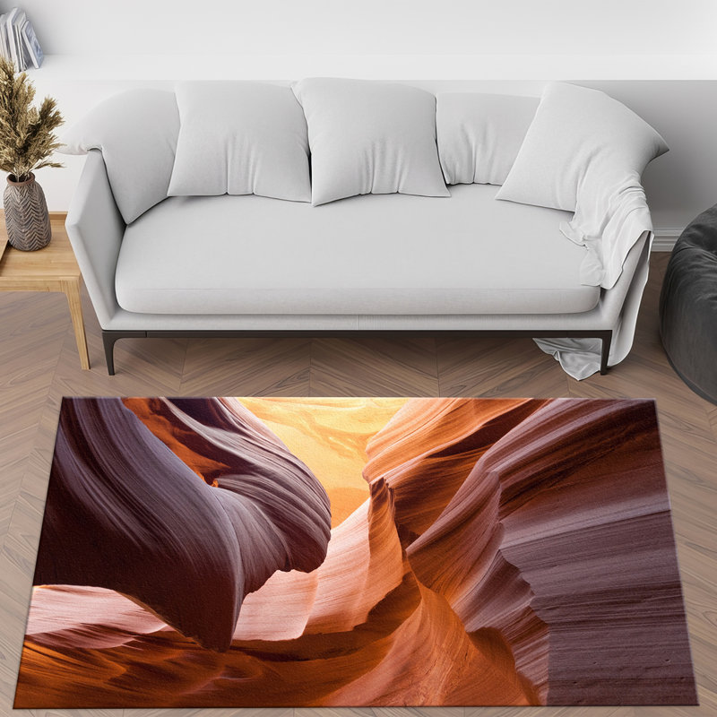 Soft Pile Printed Rug Featuring a Botanical Leaf Pattern in a Harmonious Blend of Cool Tones for a Relaxing and Aesthetically Pleasing Home Decor Accent Piece