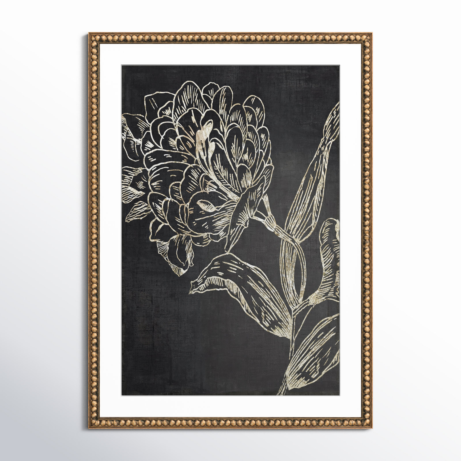 Clarendon "Golden Flower Folklore II" Print, 42.5" H x 30.5" W, Gold Bead