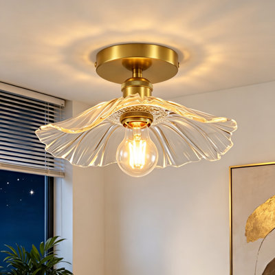 11.42" Dimmable Semi Flush Mount Ceiling Light with Lotus Leaf Floral Glass Shade