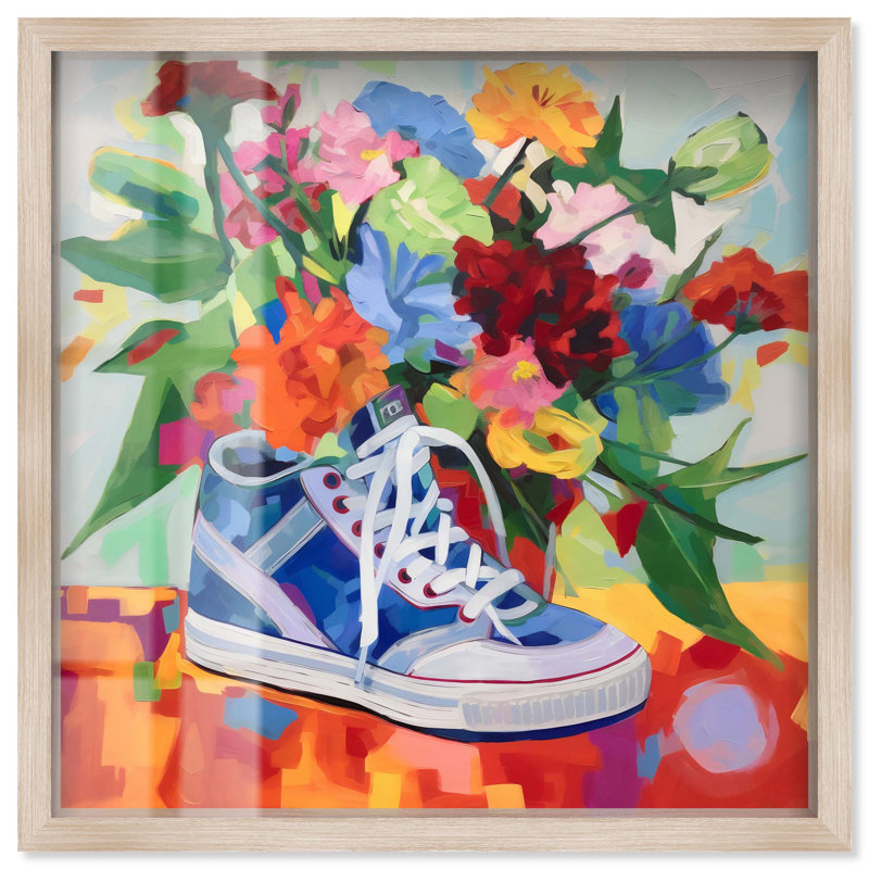Art mural coloré par Sneaker, H 25 po x l 25 po, Crème, crème