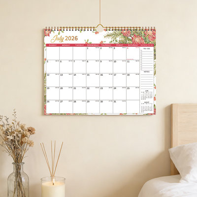 English Calendar Flower Coil Wall Decoration Daily Plan 18-month Calendar