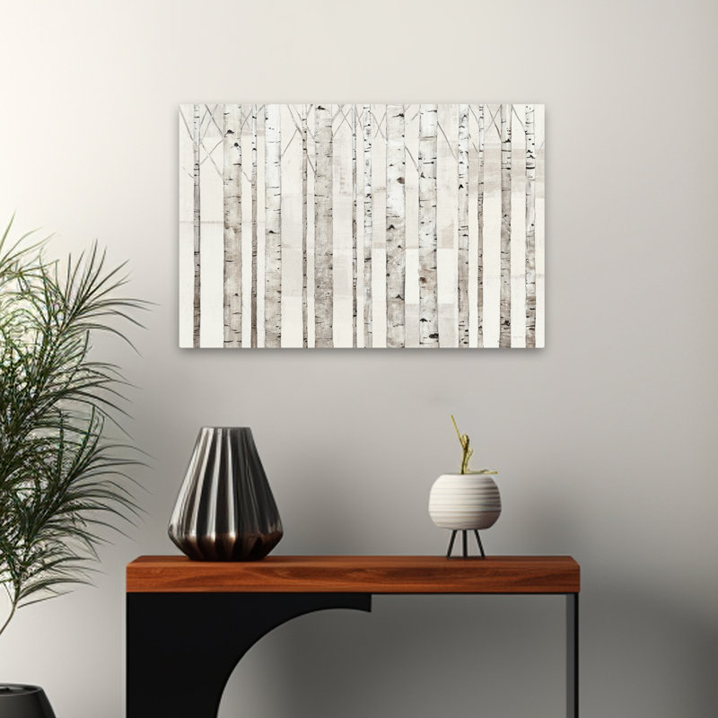 Bouleaux contemporains sur fond blanc, H 24 po x l 16 po