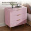 Commode 3 tiroirs rose, commode en bois moderne avec poignées dorées, grand espace de rangement pour la chambre à coucher, le salon et le vestibule