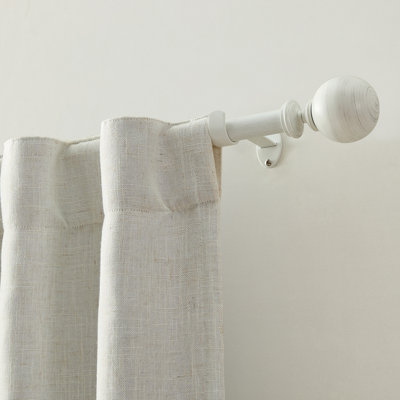 Threadmade Darion Single Curtain Rod with Globe Ball Finial, White - 32"W x 142"L