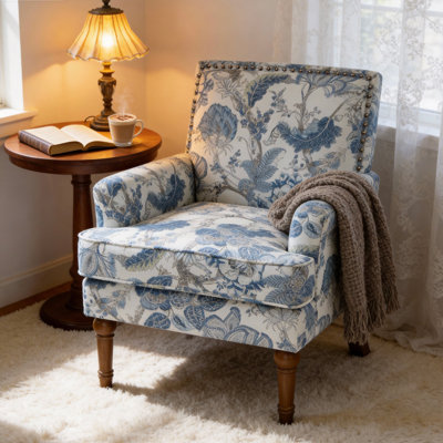 Chaise d'appoint, revêtement floral, garniture cloutée, pieds en bois massif, style maison de campagne, fauteuil, sièges de salon, meubles traditionnels, campagne française