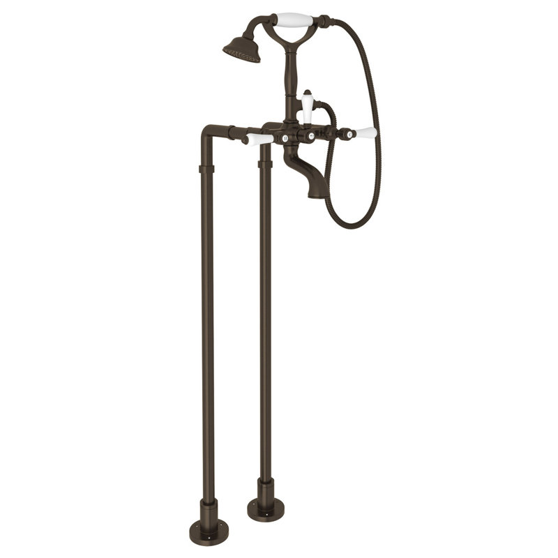 Acqui Floor Mount Tub Filler, Polished Chrome, Porcelain Lever Handle