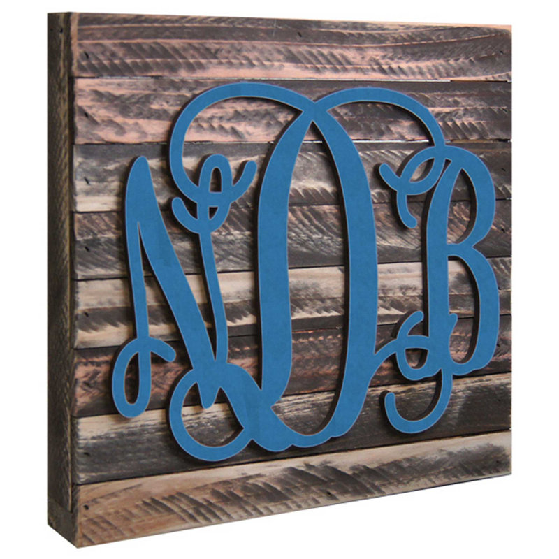 Décoration murale en forme de bloc en bois vieilli à monogramme 3 lettres, H 24 po x l 18 po, Oui, Noir