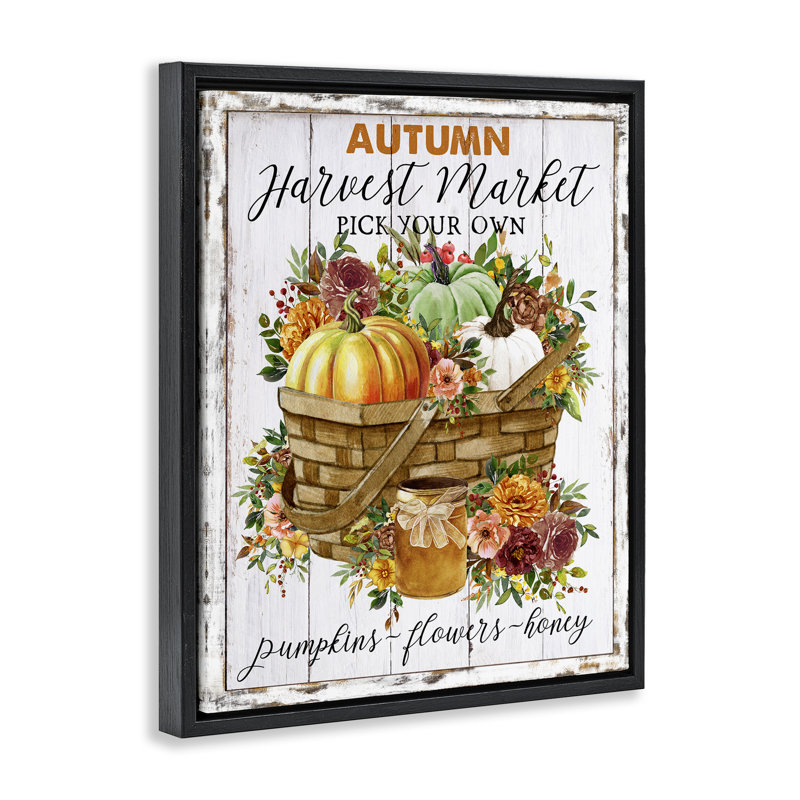 Art mural automne sur toile, marché floral par Creatif Belle, H 21 po x l 17 po, Cadre flottant noir de jais
