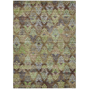 5' X 8' Brown Green And Blue Aztec Washable Indoor Outdoor Area Rug