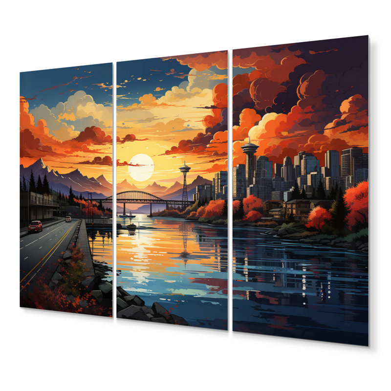 3 pièces City Vancouver Sunset Popart