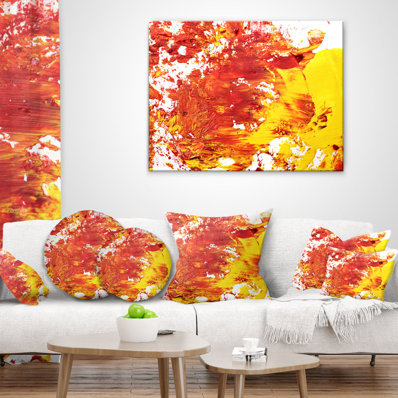 Design Art Textured Red and Yellow Art - Abstract Printed Pillow