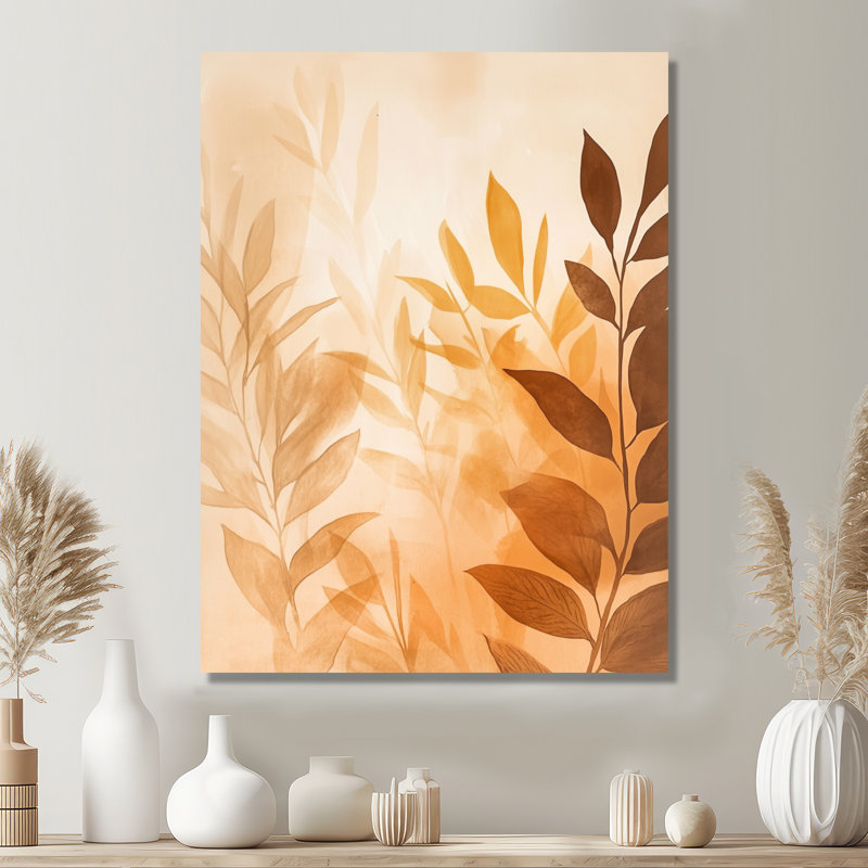 Caramel Botanical Fade I - Art mural en métal botanique orange, reproduction de botanique abstraite, L 12 po x H 20 po