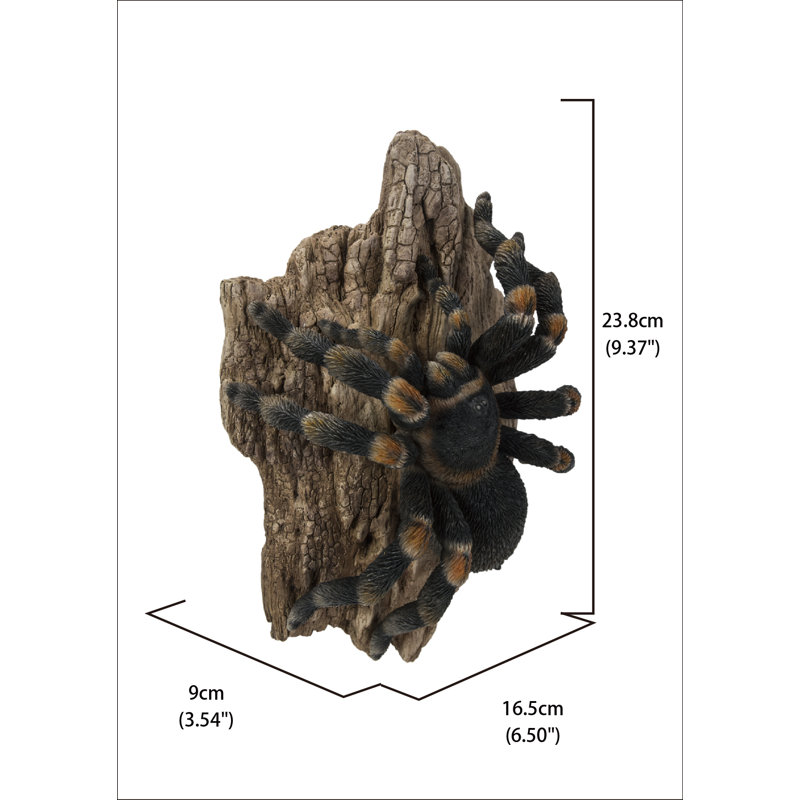 Realistic Black Polyresin Tarantula Statue on Rock