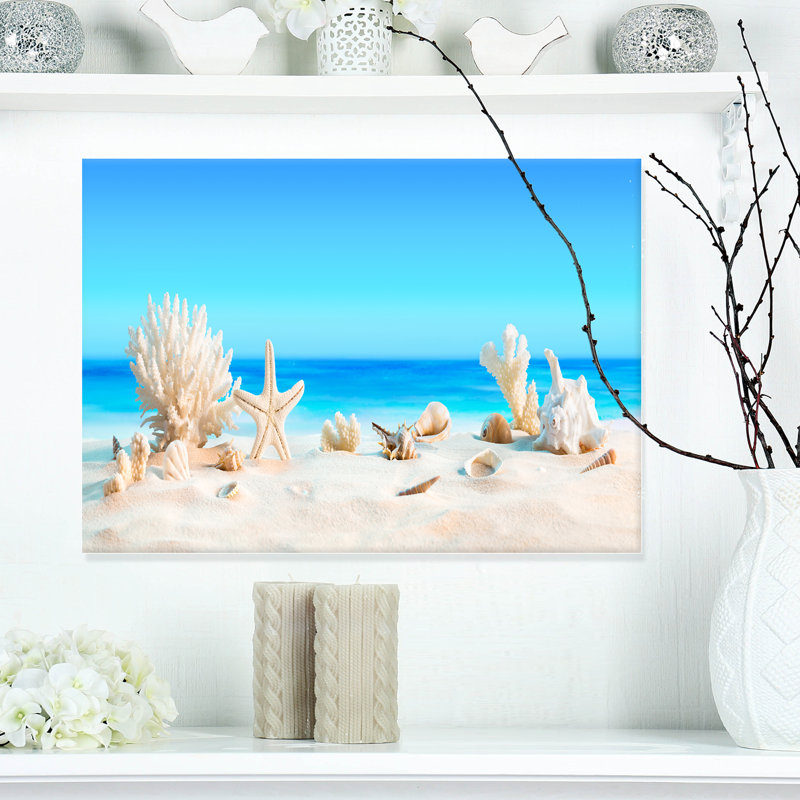 Risa Seashells on Tropical Beach' Graphic Art, 12" H x 20" W x 1" D, Floater Framed Canvas