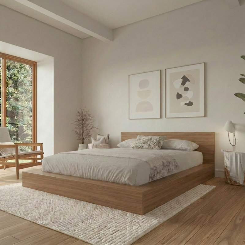 Makoa Low Platform Bed Set, Queen, Brown
