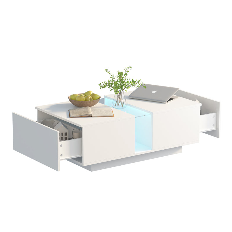 Pedestal Coffee Table with Storage, White